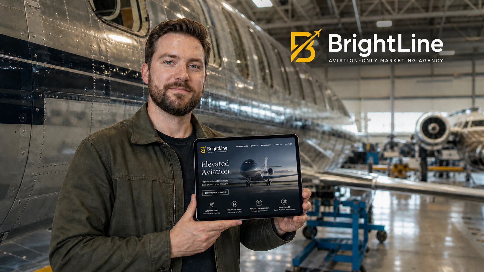 Designer reviewing website wireframes against an aircraft fleet chart