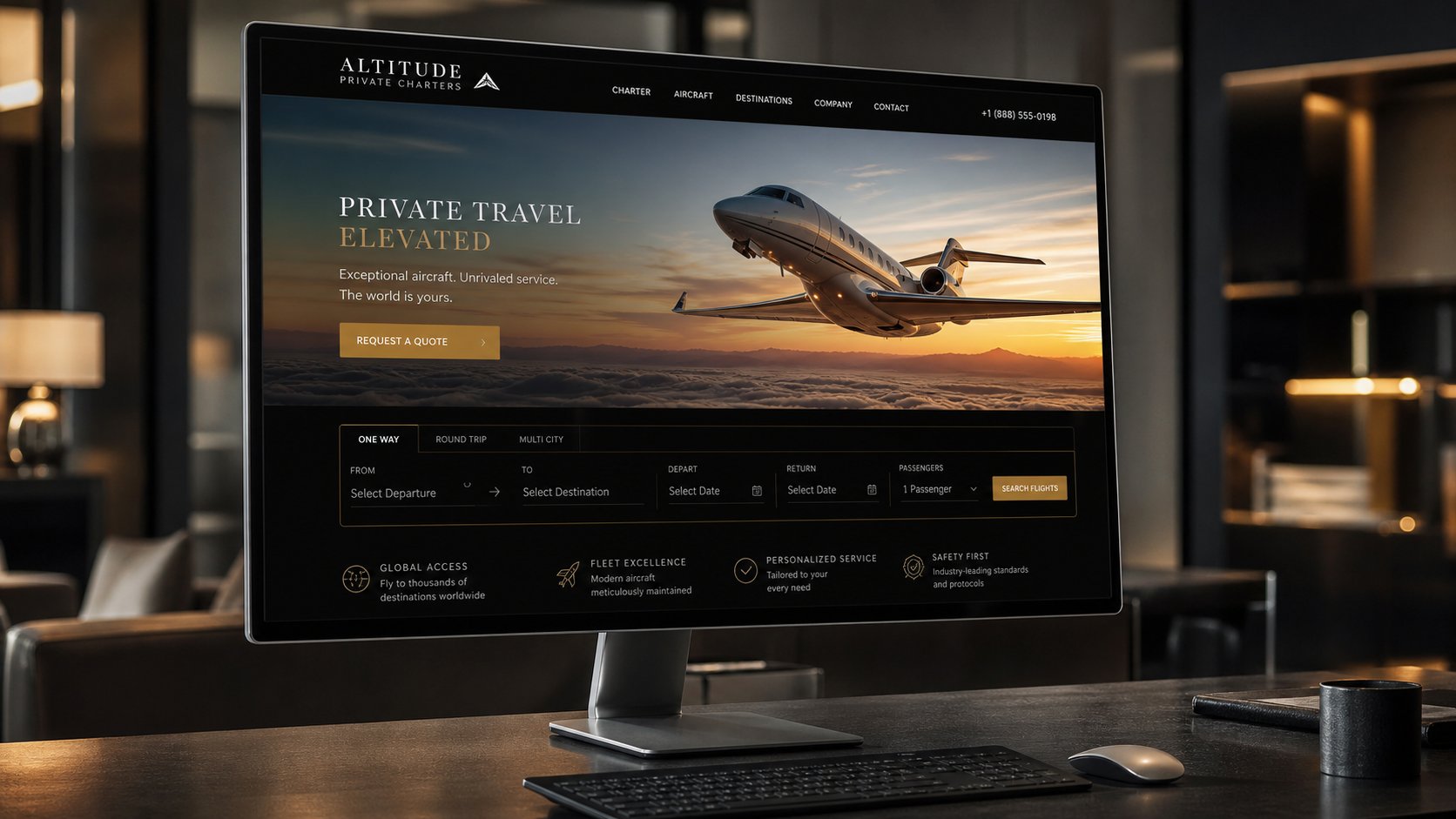 Custom website design for a private charter operator