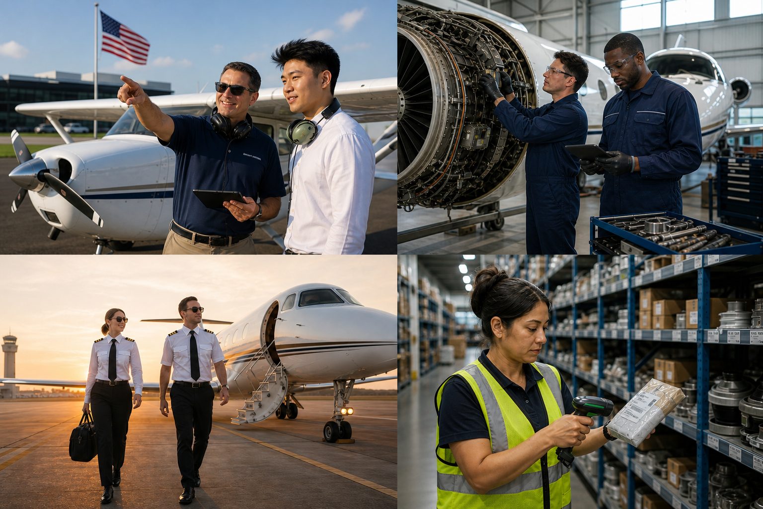 BrightLine's four aviation verticals: flight schools, MROs, charter operators, and parts suppliers