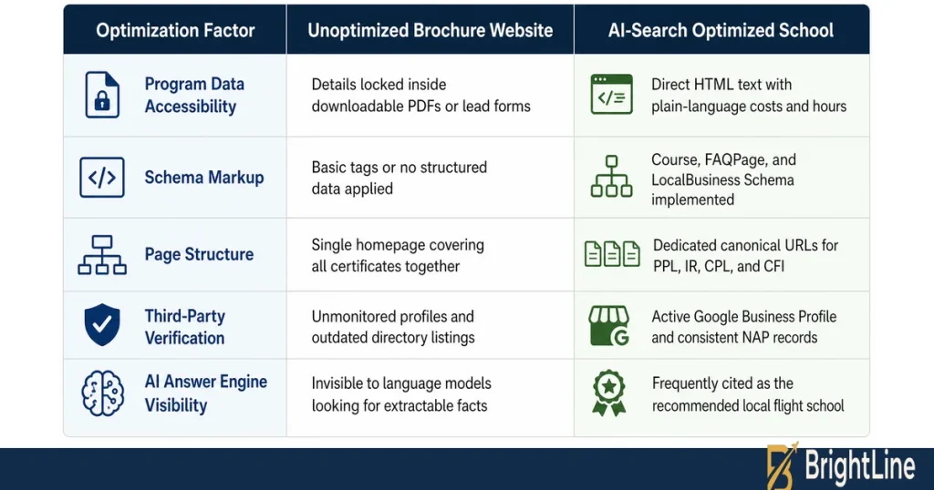 AI search optimization for flight schools