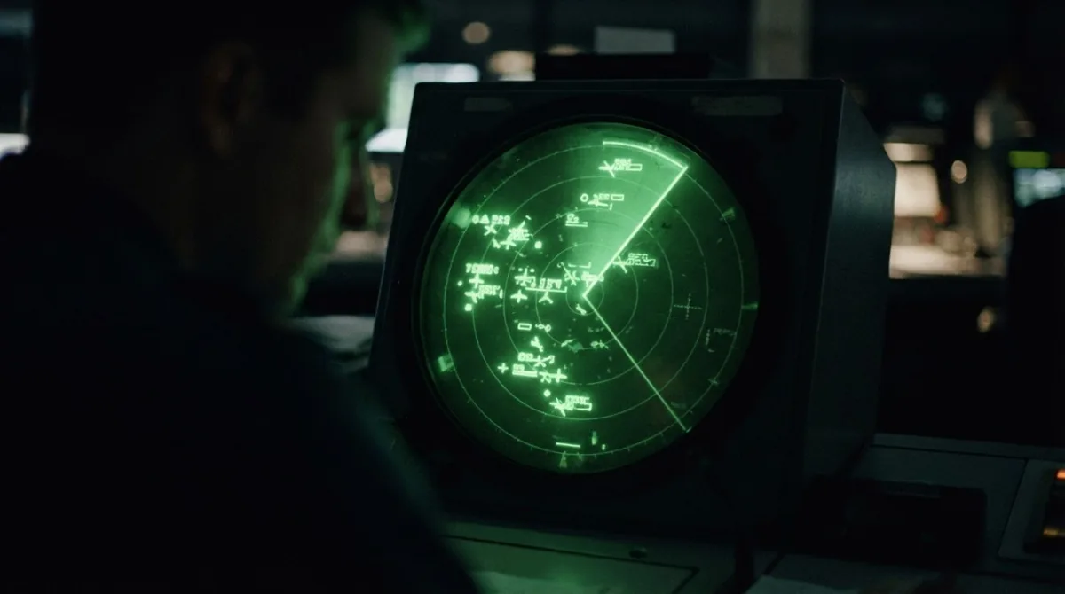 Air traffic controller watching aircraft on a green radar screen, a metaphor for being visible in aviation search